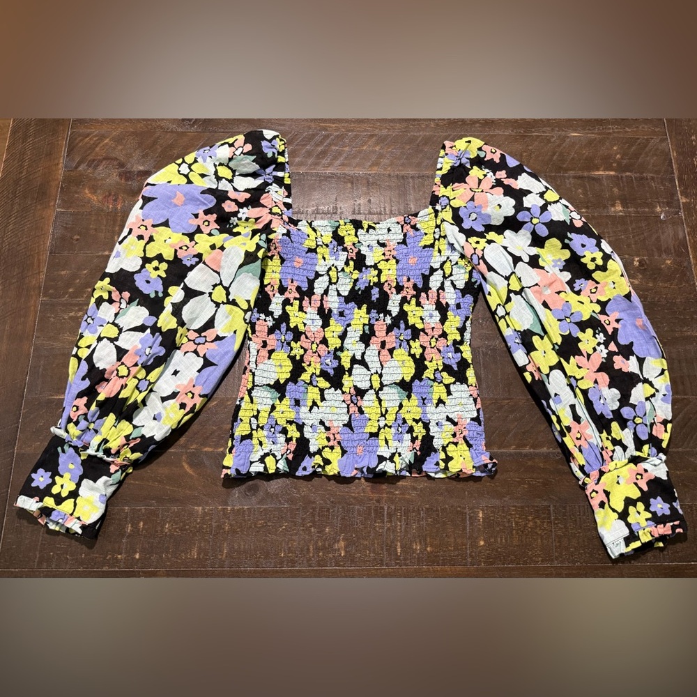 Free People Ariana Square Neck Smocked Top in Retro Floral Sz XS - Picture 8 of 12